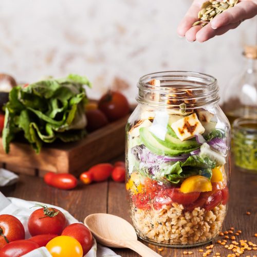 Healthy lunch in a mason jar